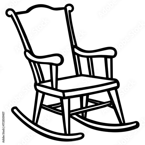 Classic wooden rocking chair silhouette isolated on white background