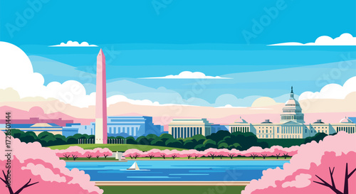 Washington, D.C. Vector Travel Poster, Cinematic Minimal Landscape Art
