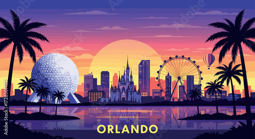 Orlando Vector Travel Poster, Cinematic Minimal Landscape Art