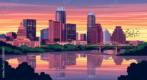 Austin Vector Travel Poster, Cinematic Minimal Landscape Art