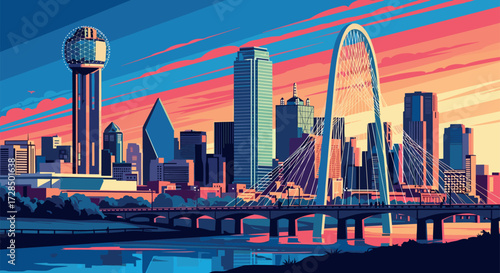 Dallas Vector Travel Poster, Cinematic Minimal Landscape Art