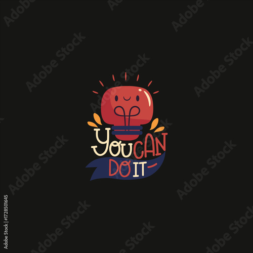 Light Bulb Illustration with "You Can Do It" Text – Motivation and Inspiration Concept
