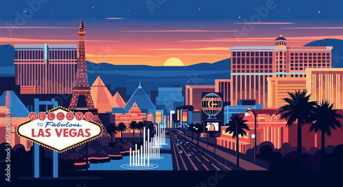 Las Vegas Vector Travel Poster, Cinematic Minimal Landscape Art