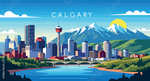 Calgary Vector Travel Poster, Cinematic Minimal Landscape Art