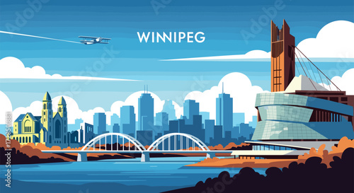 Winnipeg Vector Travel Poster, Cinematic Minimal Landscape Art
