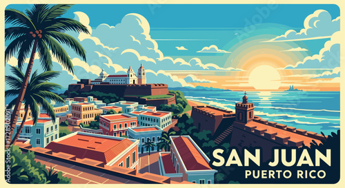 San Juan Vector Travel Poster, Cinematic Minimal Landscape Art
