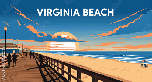 Virginia Beach Vector Travel Poster, Cinematic Minimal Landscape Art
