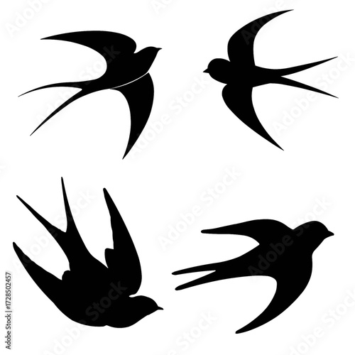 Vector Illustration of Swift Bird Silhouette Logo Set in 4 Styles