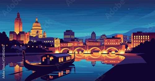 Providence Vector Travel Poster, Cinematic Minimal Landscape Art
