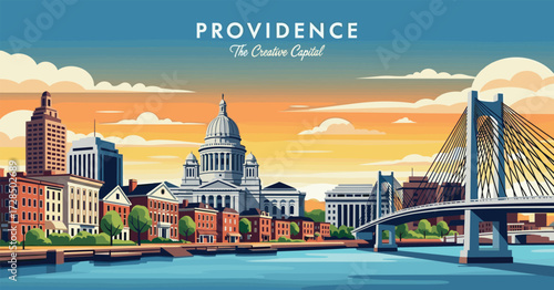 Providence Vector Travel Poster, Cinematic Minimal Landscape Art