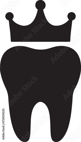 Silhouette of a dental crown icon, perfect for dentistry, tooth restoration, and medical designs.