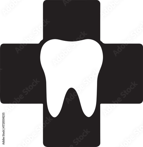 Silhouette of a dental hospital cross icon, ideal for dentistry, healthcare, and medical designs.