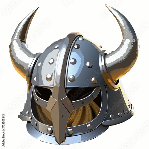 Viking helmet. Futuristic Viking Warrior Helmet with Horns – Shiny Silver Battle Mask.