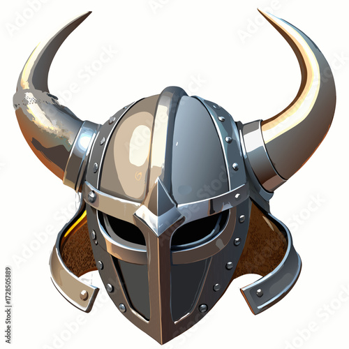 Viking helmet. Futuristic Viking Warrior Helmet with Horns – Shiny Silver Battle Mask.