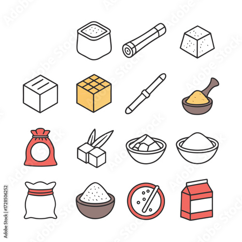 Refined & Raw — Distinct Vector Icons of Sugar Types in Clean Outline Style