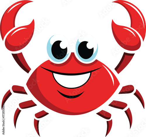 Cheerful cartoon red crab with big blue eyes and wide smile happy vector illustration EPS file download.