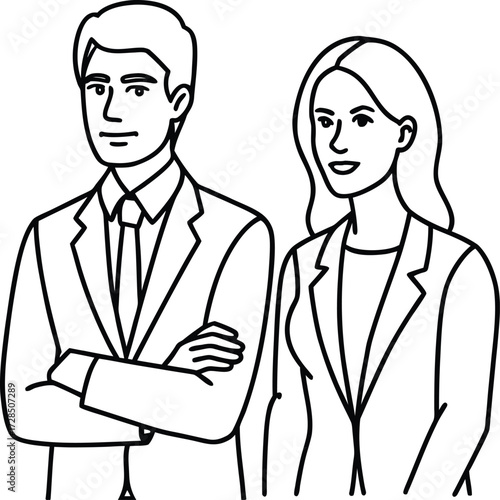 Minimalist line drawing of a man and woman in business attire suit vector illustration EPS file download. 