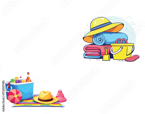 Vsai summer beach vacation planning with picnic and sand toys