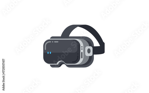 Illustration of a virtual reality headset with a black strap and gray accents on a white background.