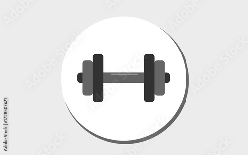 Illustration of a dumbbell on a white circle with a drop shadow.