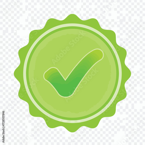 Vector illustration of green checkmark seal sticker
