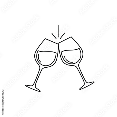 Vector illustration of two clinking wine glasses celebrating toast