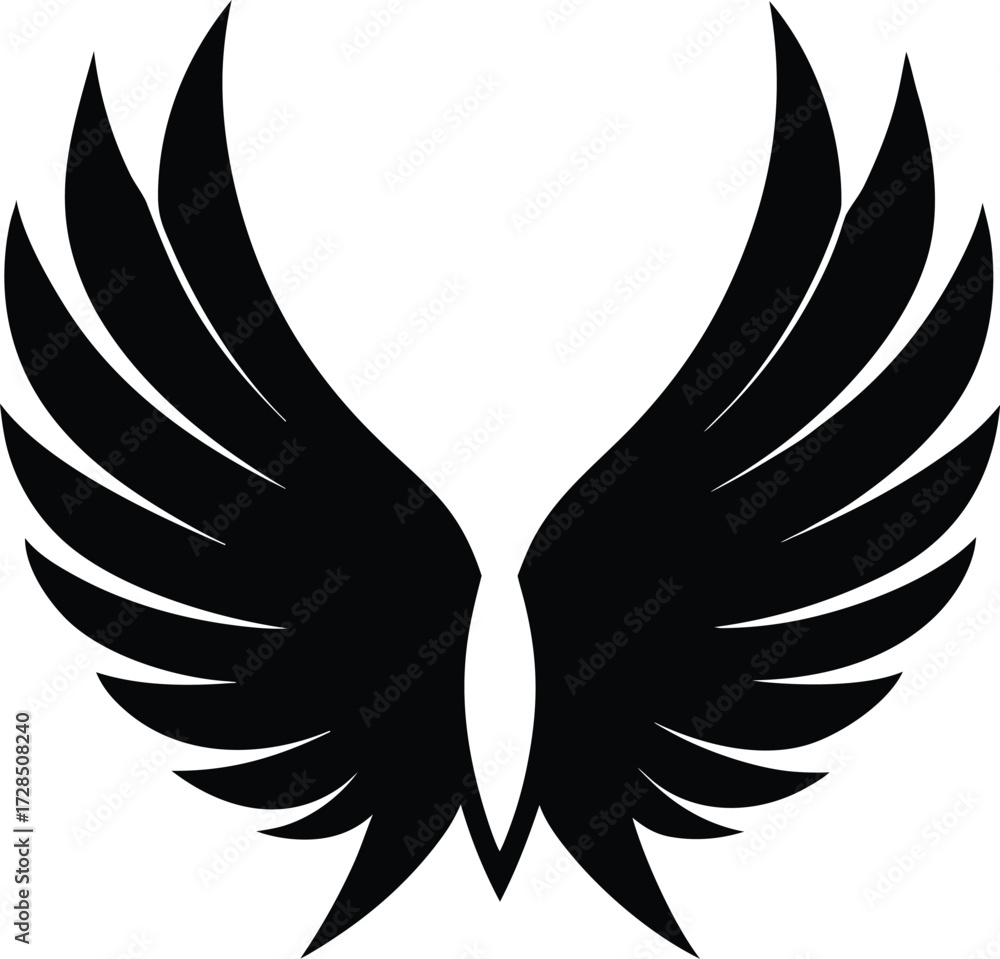 Obraz premium Stylized black angel wings graphic on white background vector