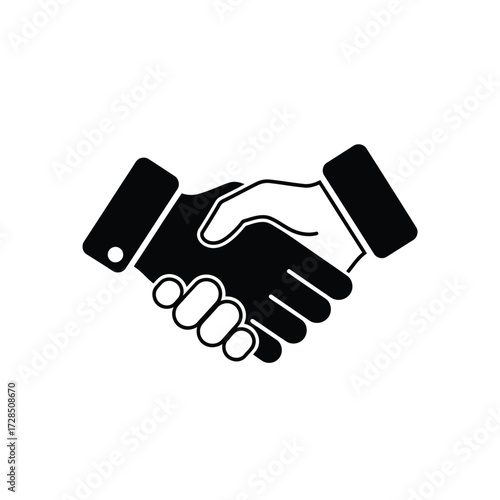 Vector illustration of black handshake icon, simple business symbol