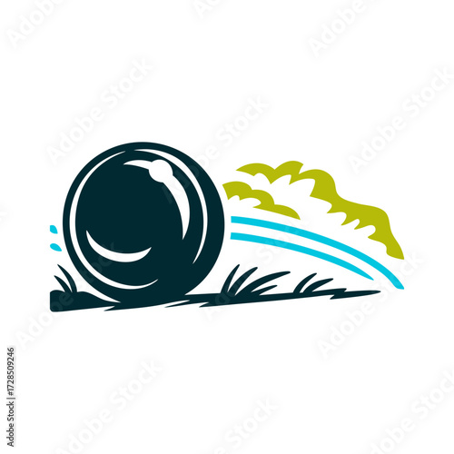 Rolling Chunkey Stone Icon, Native American Game Chunkey Stone Smooth palm sized disc rolling swiftly across ground