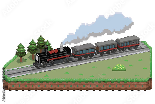 Steam Train 16-Bit Pixel Art Background. Looping RPG Scenery Asset