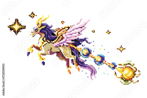 Celestial Dragon Pixel Art Final Boss Sprite. Cosmic Being for Epic RPGs