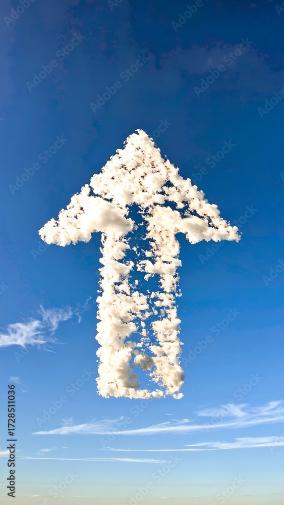 Obraz premium Upward pointing cloud arrow in a clear blue sky