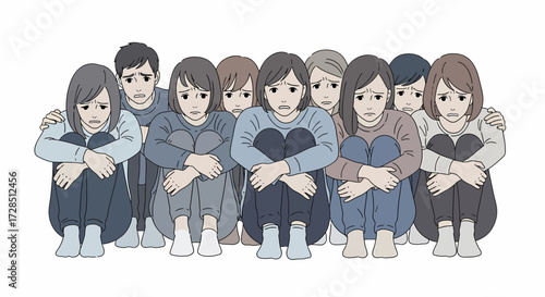Cartoon Illustration Depicting Group Facing Sadness And Collective Grief