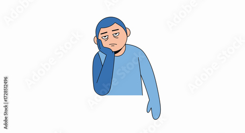 Cartoon Man With Expression Of Boredom And Exhaustion On White Background