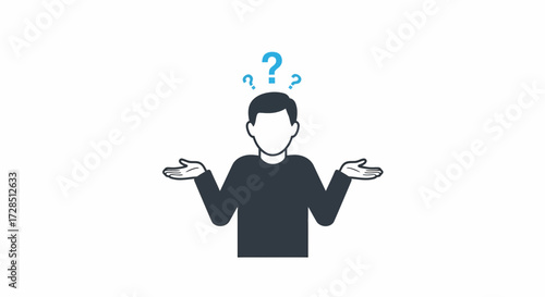 Confused Man Shrugging With Question Marks Above Head Vector