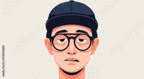 Illustration Of A Tired Man Wearing Glasses And A Cap