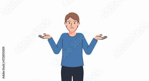 Young Man Character Shrugging Shoulders With Open Palms Asking Questions