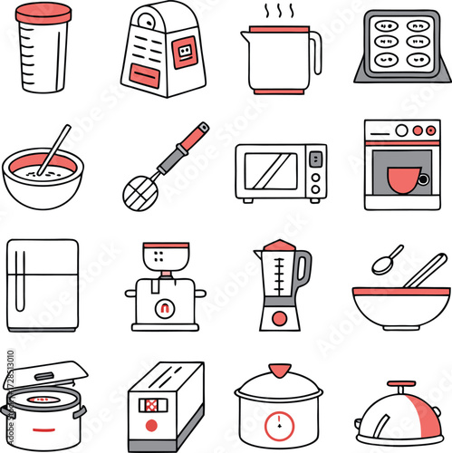 Modern kitchen appliance icons showcase essential cooking and food preparation tools for a contemporary lifestyle and digital design needs.