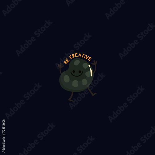Cartoon Bean Character with "Be Creative" Text – Fun Creativity and Inspiration Concept
