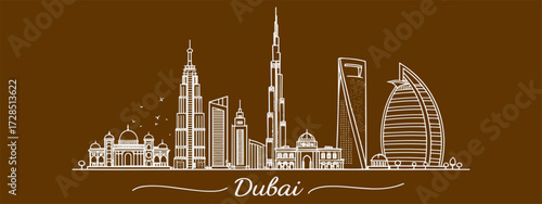 Dubai Skyline Vector Illustration Hand Drawn | Architectural Cityscape Art for Posters, Prints, Branding, Website Design