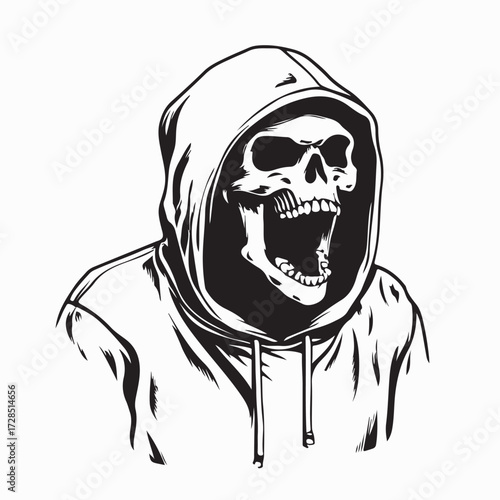 Hooded Human Skull with Open Mouth Vector Image Isolated on white background
