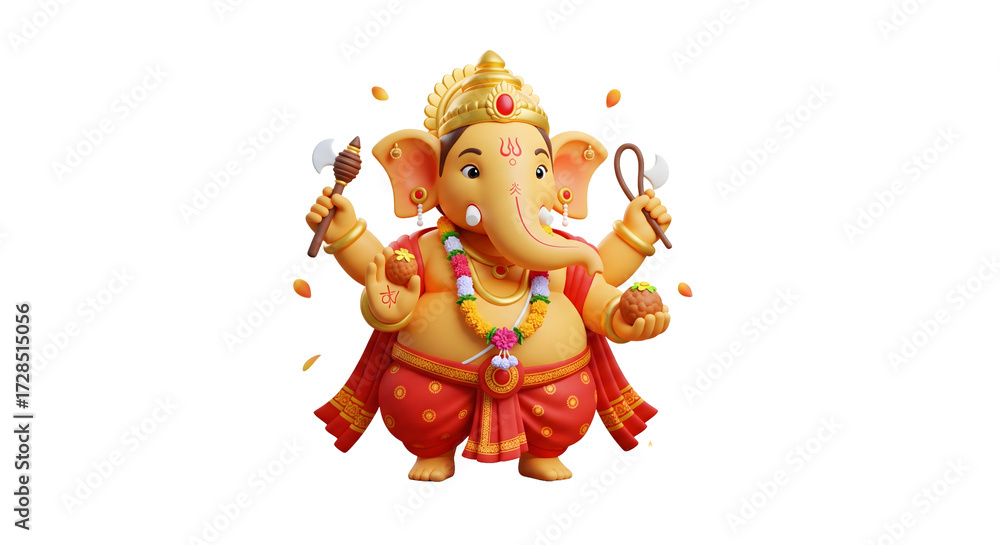 Fototapeta premium Ganesha sticker PNG with vibrant colors and expressive design, showcasing authentic spiritual symbolism and confident artistic style. Ideal for festival décor, digital stickers, and cultural proj