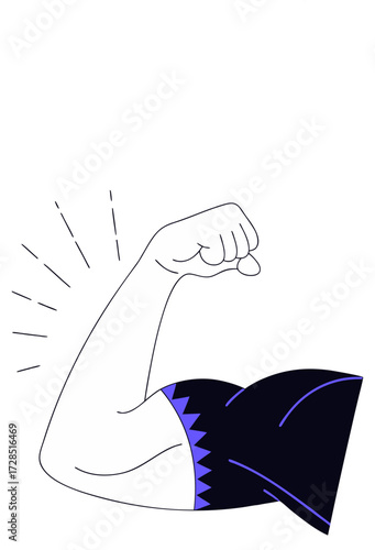 Cartoon arm flexing showing muscular bicep, tricep muscle, power, strength and health concept