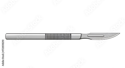 Surgical Scalpel Vector Illustration with Metallic Sheen and Ribbed Handle.