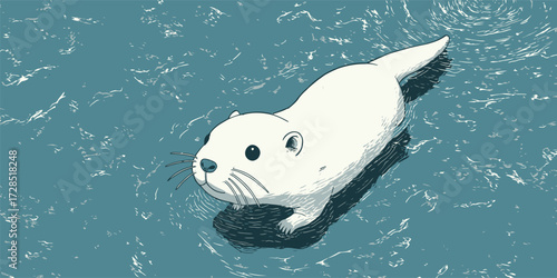 A playful otter glides effortlessly across the surface of tranquil blue water, radiating joy and curiosity as it explores its surroundings on a sunny day.