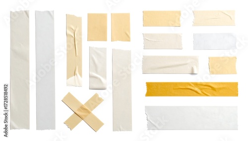 Assorted adhesive tape strips, various colors and shapes