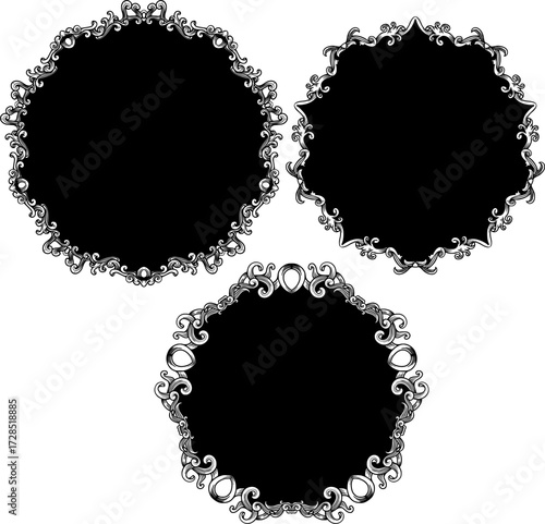  featuring three black and white vintage luxury frame design ornaments