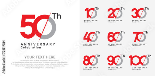 Anniversary logo set vector design, red color for celebration event