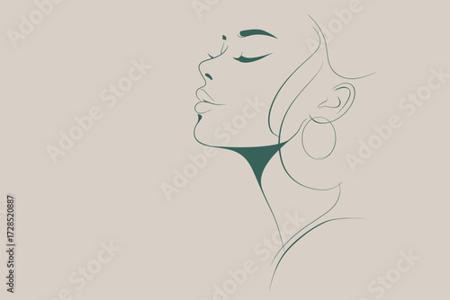 A beautiful line art portrait features a womans profile, emphasizing elegance and softness with flowing lines. The simple design highlights her features and expression.