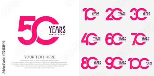 Anniversary logo set vector design, pink color for celebration event